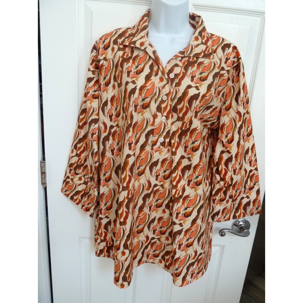 NWOT! MARIGOLD BY VICTORIA DUNN Sz XL Tunic Blouse 1/2 Button Abstract Cotton